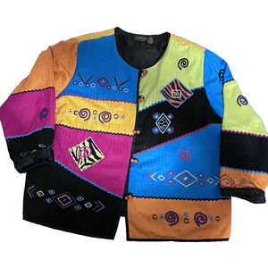 Allure Women Art To Wear Jacket SZ 2X Applique Geometric Whimsy Avant-garde Wild